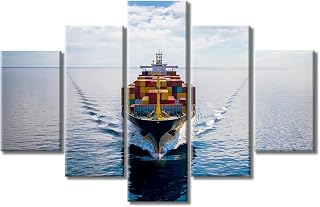 5 Panels Wall Art Transport Industry Wall Paintings Logistic Import Export Posters Prints on Canvas Container Cargo Vessel Wall Art for Living Room Framed Wall Decor Ready to Hang 40 x 60 INCH