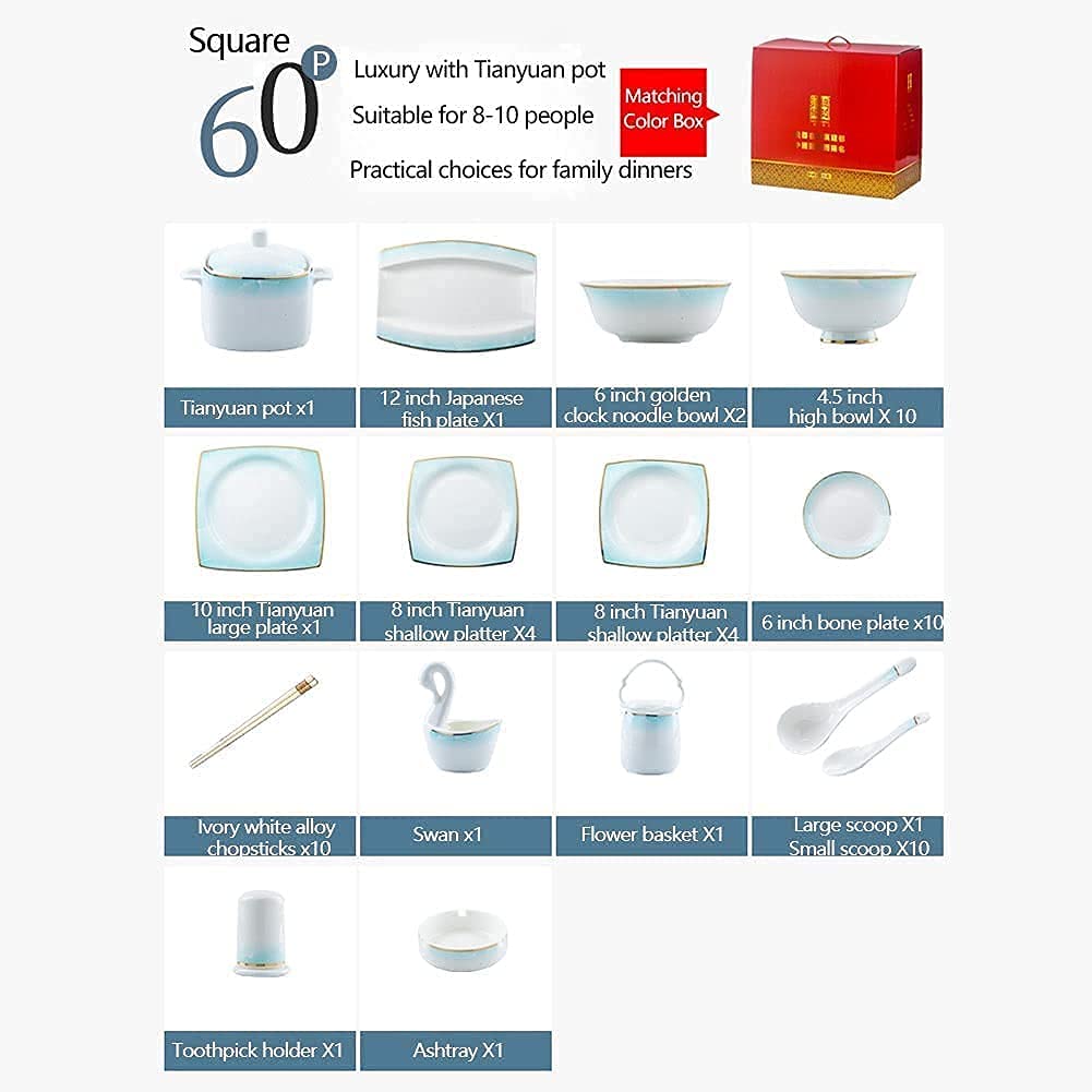 Luksusowy zestaw ceramicznych naczyń stołowych 56/60 szt. - zastawa stołowa z porcelany kostnej dla rodziny eleganckie talerze i naczynia stylowa porcelanowa zastawa stołowa idealna do domu i rozrywki