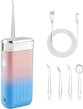 Portable Oral Irrigator, Cordless Mini Dental Irrigator with 3 Modes 4 Nozzles, USB-C Rechargeable Professional Dental Irrigator for Home and Travel (Pink)