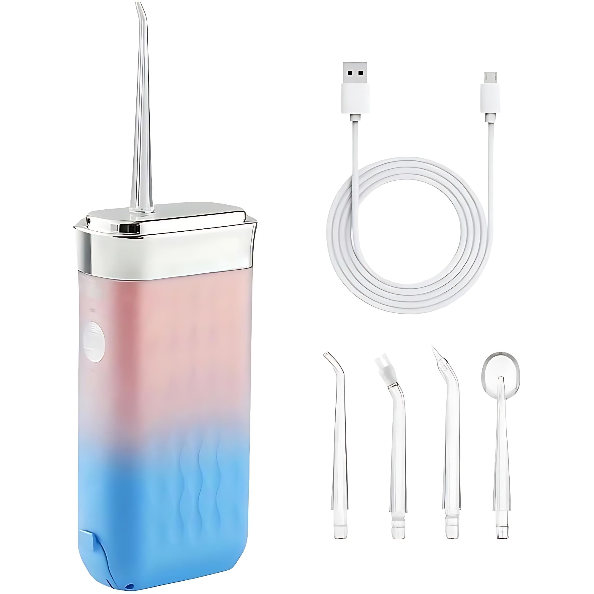 Irrigador Bucal Portatil, Irrigador Dental Inalámbrico Mini con 3 Modos 4 Boquillas, USB-C Recargable Irrigador Dental Profesional para el Hogar y los Viajes (Rosa)