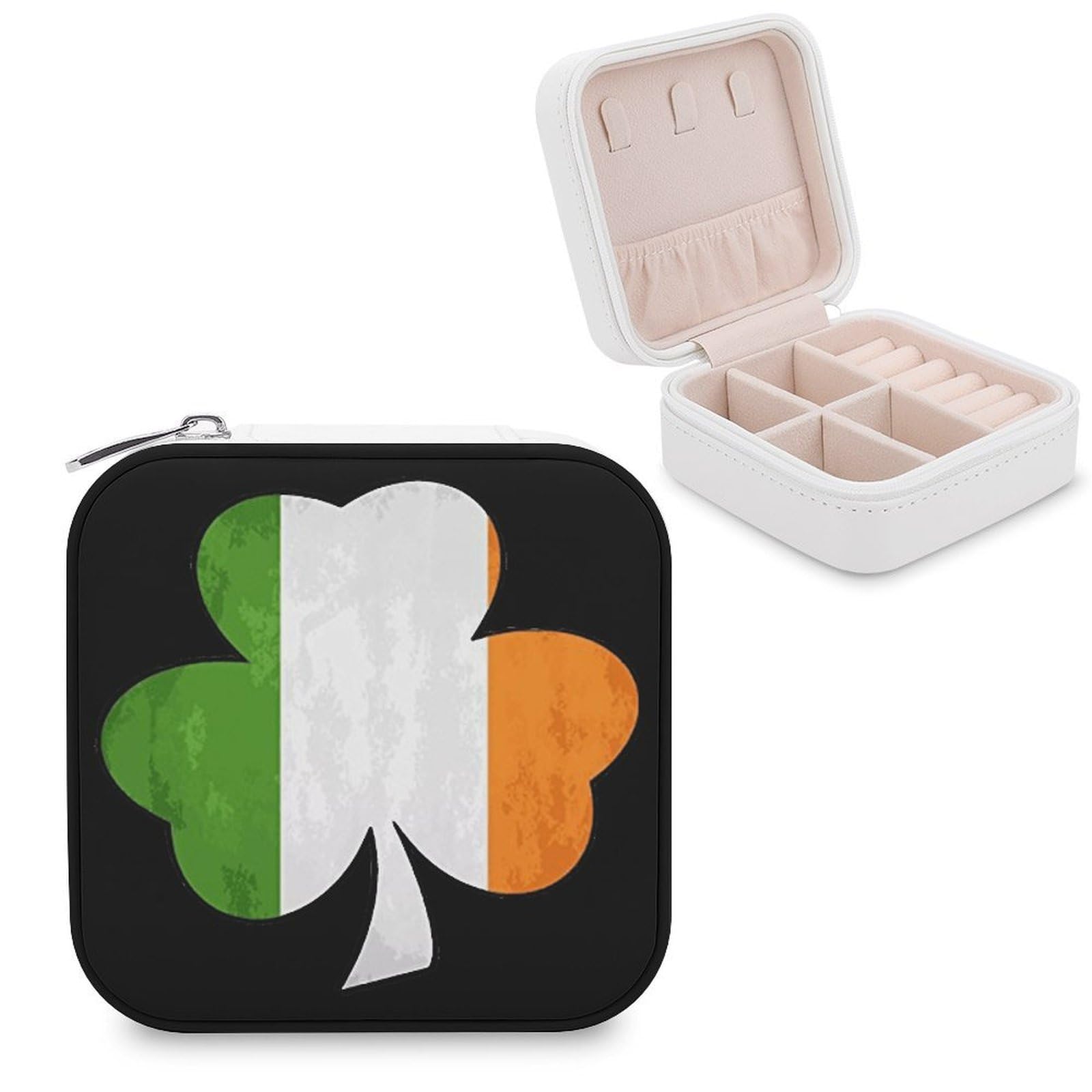 CUTJMDNGH Irish Flag Shamrock Clover Jewelry Box for Women Jewellery Case Organizer Storage Boxes Craft
