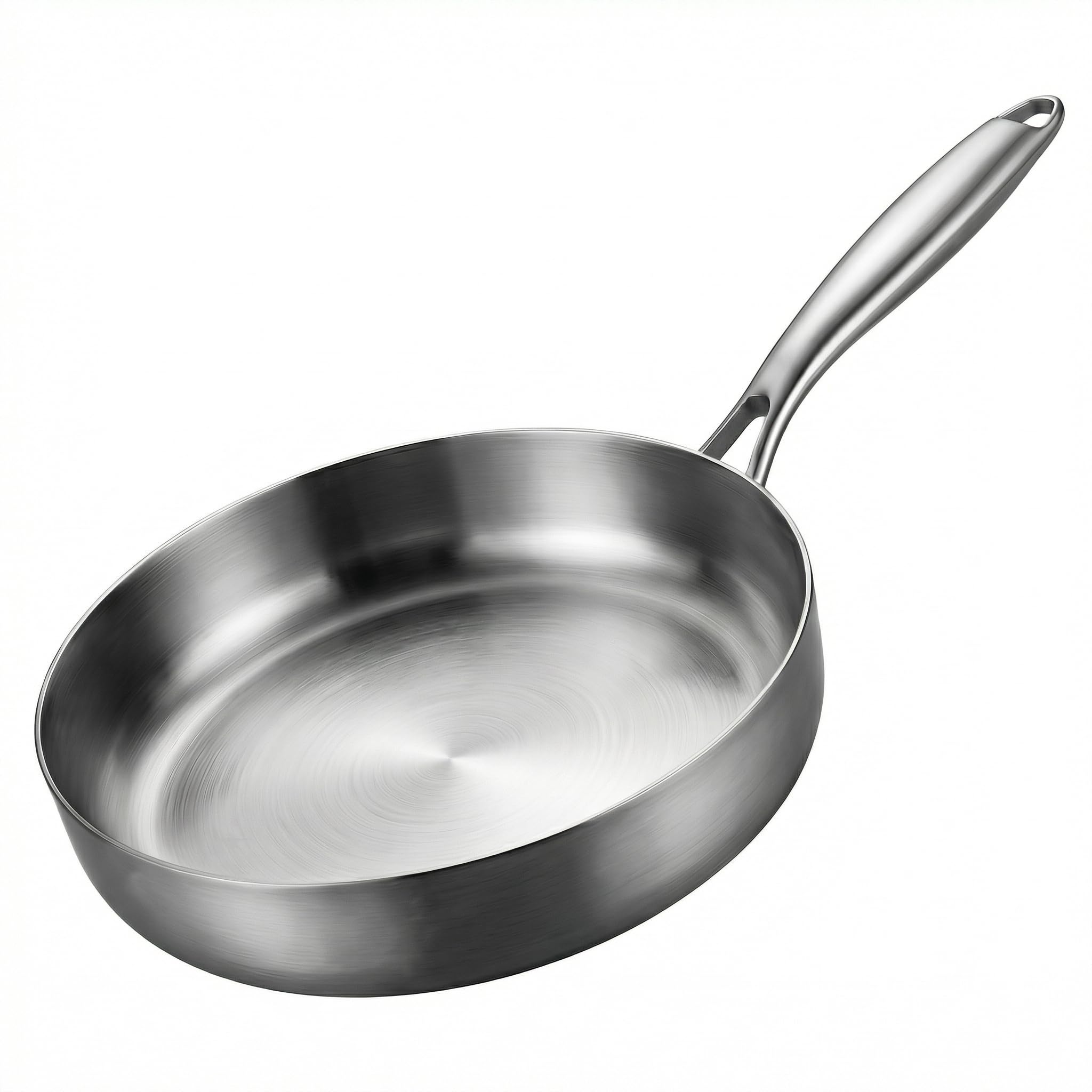 KIANGKIANG Pfanne Edelstahl Bratpfanne Edelstahlpfanne Metallgriff, Gleichmäßige Wärmeleitung, Universelle Küchenkochutensilien (23CM)