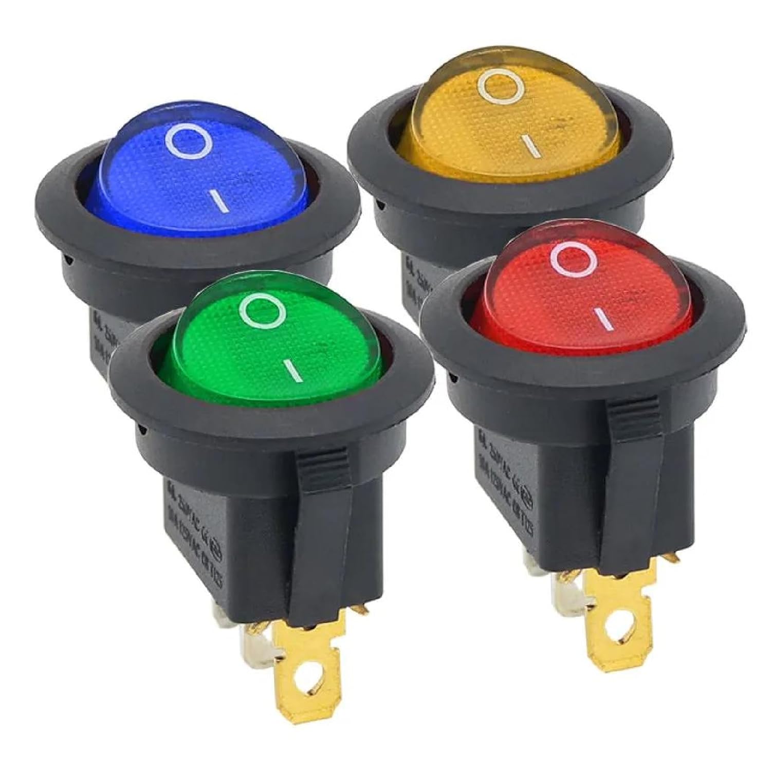 Round Rocker Switch, 12V/220V LED, 16A, 3-Pin ON/Off, Green Light, KCD1, 4-Pack (Yellow 220V)