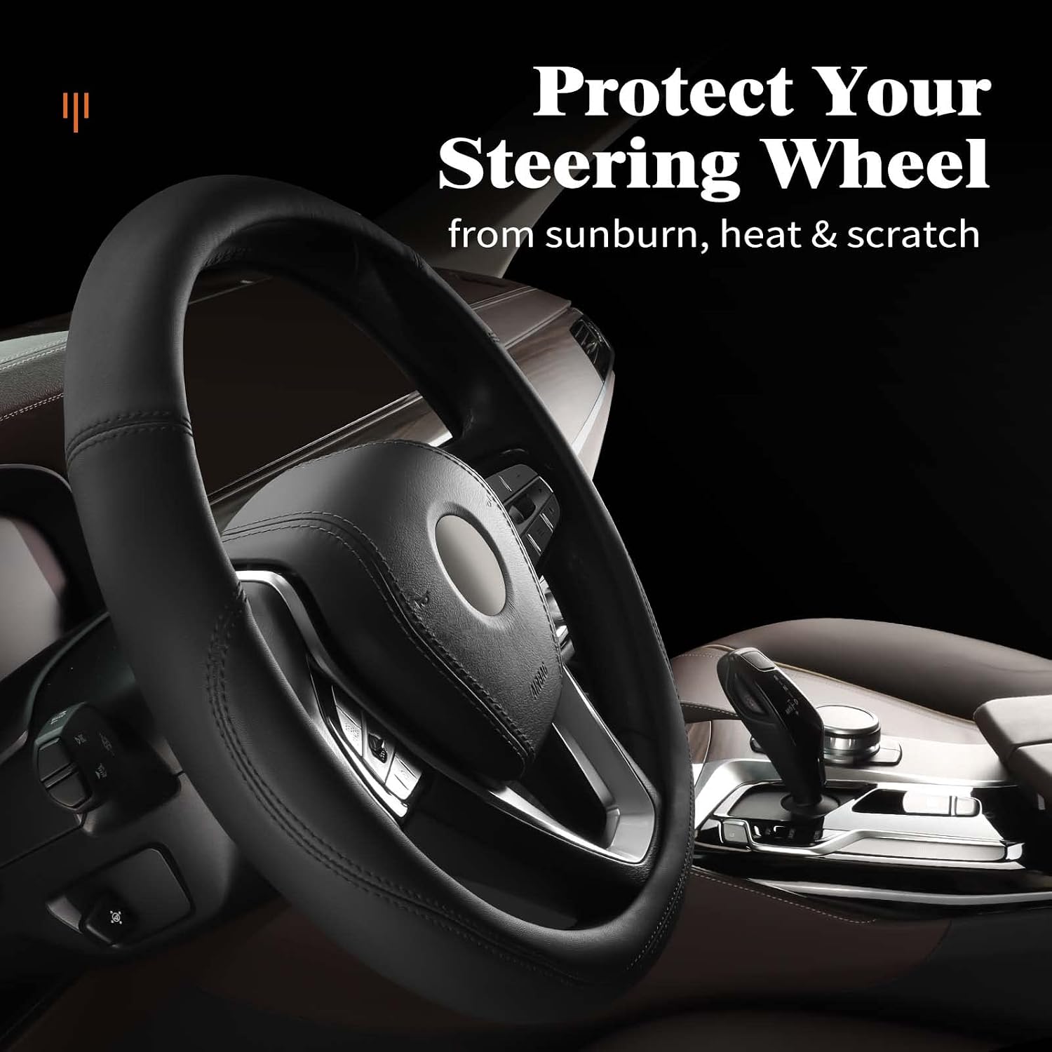 HOTOR Car Steering Wheel Cover - Universal Car Accessory for Diverse Cars, Durable Leather Steering Wheel Cover with Anti-Slip Lining, for Steering Wheel with a Diameter of 14.5"-15",Black