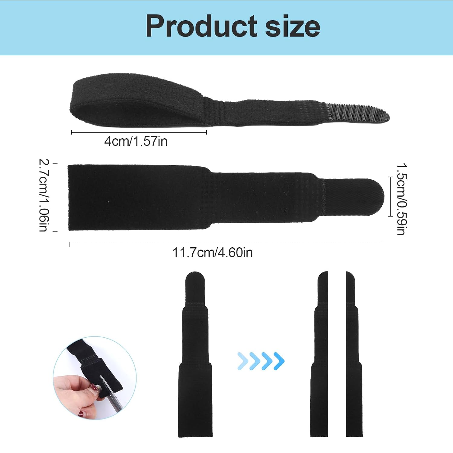 10 Pcs Buddy Straps for Fingers, Black Nylon Bandage Hammer Toe Straightener Unisex Washable and Reusable Nylon Fabric Sport Protection Post Injury Protection Buddy Tape for Broken Toe Splint Size L image 2