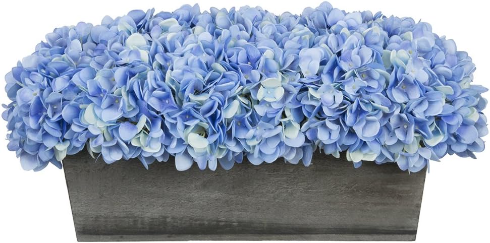 House of Silk Flowers Artificial Hydrangeas in Grey-Washed Wood Ledge (White)