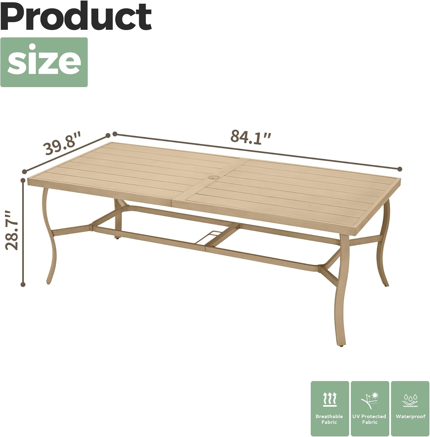 8-Person Outdoor Dining Table, Aluminum Rectangle Outdoor Dining Table with 2.2" Umbrella Hole, Rustproof Aluminum Patio Dining Table for 8, All-Weather for Garden Yard Poolside, Beige
