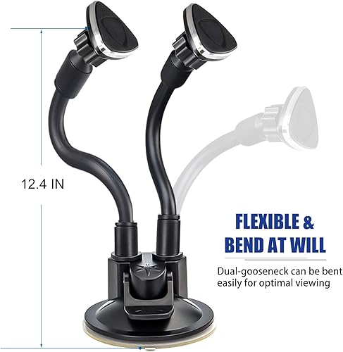 Miniatura 4 de Kolasels Soporte magnético dual para teléfono de automóvil, soporte de teléfono de cuello de cisne para parabrisas de camión y tablero con