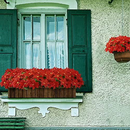 Sggvecsy Artificial Poinsettia Bouquet 7 Heads 5 Pack 15’’ Velvet Poinsettia Bush Christmas Flowers For Home Porch Garden Indoor Outdoor Xmas Decorations (Red) #TOP2