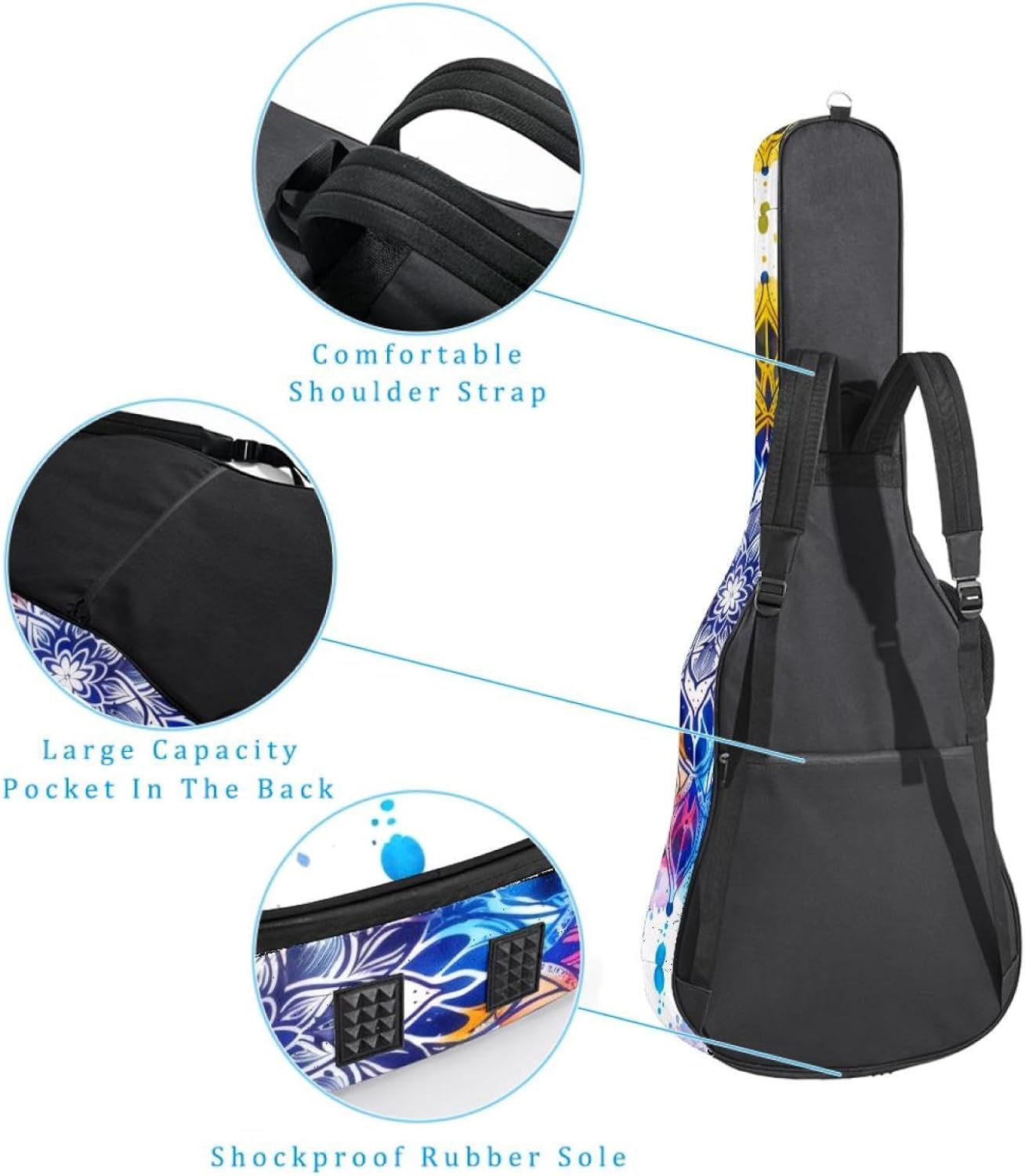 Acoustic Guitar Bag, 40 41 42 Inch Guitar Case Cover Soft Guitar Gig Bag for Acoustic Electric Bass Classical Guitar, Beautiful Vintage Mandala Pattern