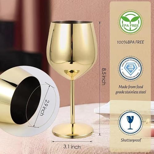 Verisa Stainless Steel Stemmed Wine Glasses,18Oz Unbreakable Steel Wine Glass, Shatterproof Metal Wine Goblets For Outdoor, Picnic,Party, Gift Box Red Wine 2 Wine Glasses (Gold) #TOP1