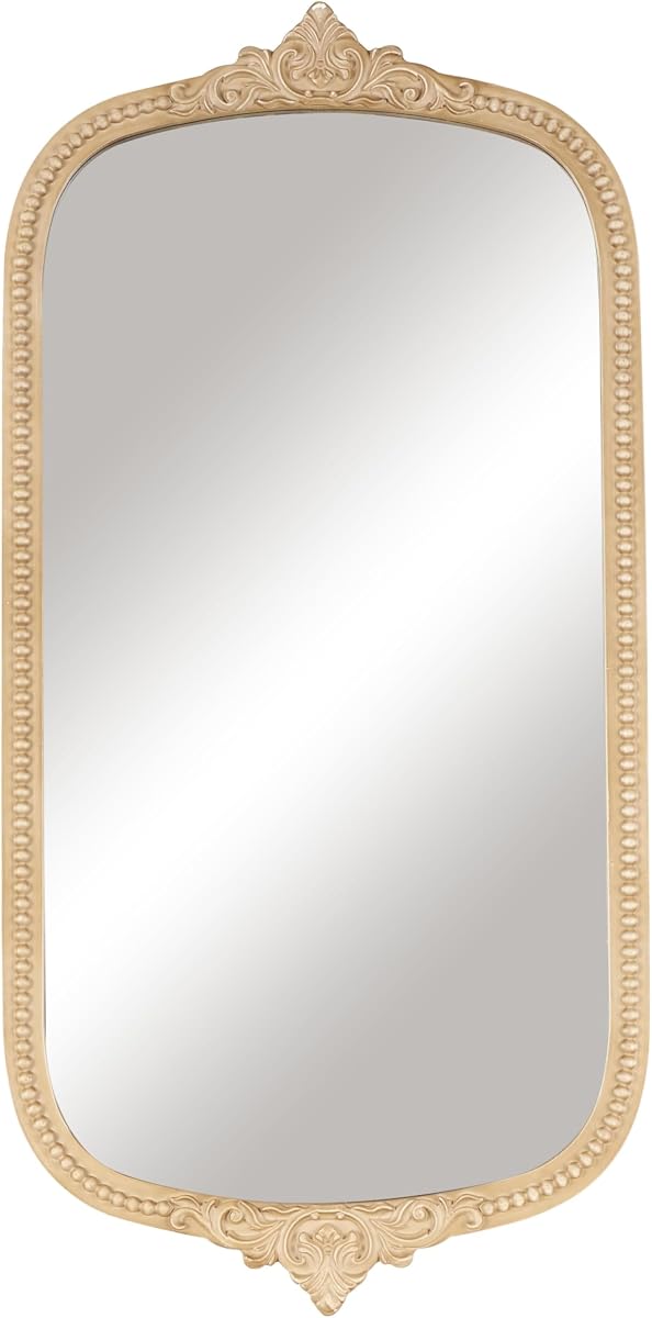 Espejo de pared de madera con desplazamiento, espejo de entrada ovalado con marco de cuentas, espejo montado en la pared, 24" x 1" x 48", marrón claro