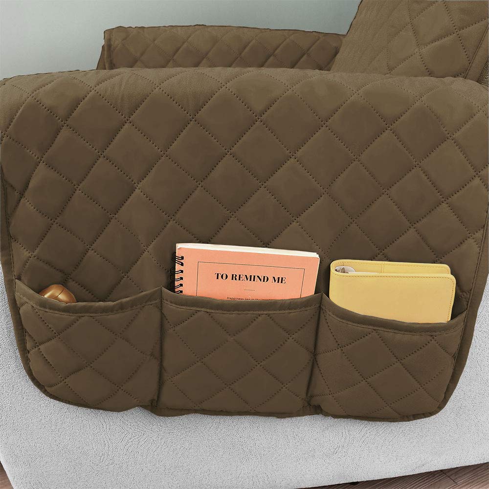Your's Bath Recliner Chair Cover Mat for Armchair Reclining Chair Cover with 2 Adjustable Elastic Strap & 6 Pockets - Image 3