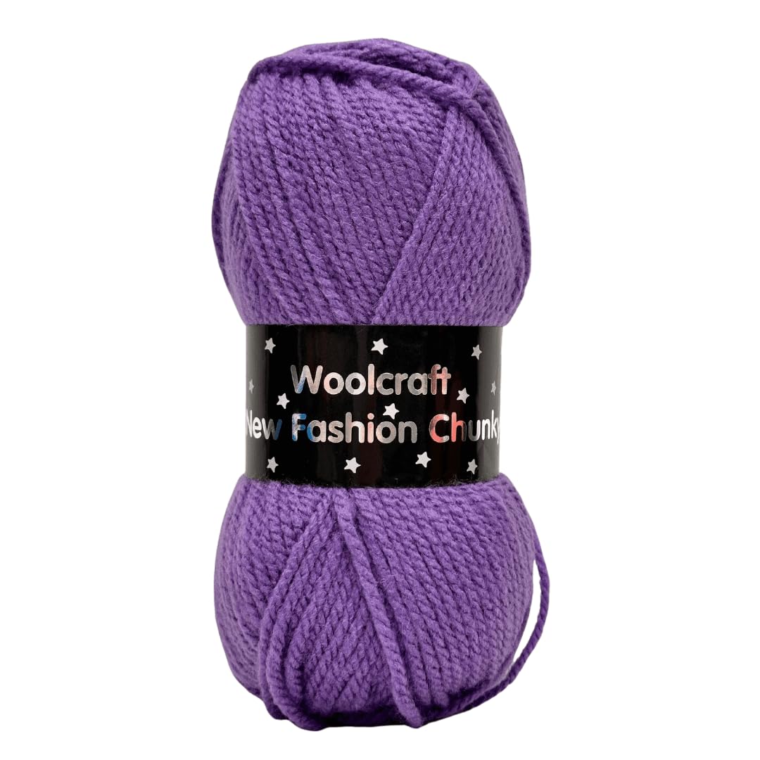 WoolCraft Fashion Chunky Knitting & Crochet Yarn, Great Value Yarn with 27 Colour Combinations in The Range, 100% Acrylic, 150 Metres, 100g Balls, Pack of 15, Violet