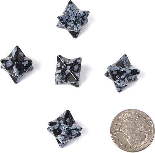 Miniatura 9 de Justinstones Piedra preciosa de obsidiana negra natural tallada de 1 pulgada de Merkaba Star Healing Sacred Geometry Chakra Stone (paquete de 5