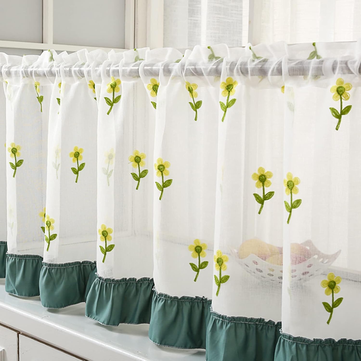 LUNEZY Kitchen Curtain,Small Cafe Curtain in Country House Style,Voile Bistro Curtain,Tier Curtains,Light and Breathable,Short Half Window Valance Curtain for Kitchen and Furniture