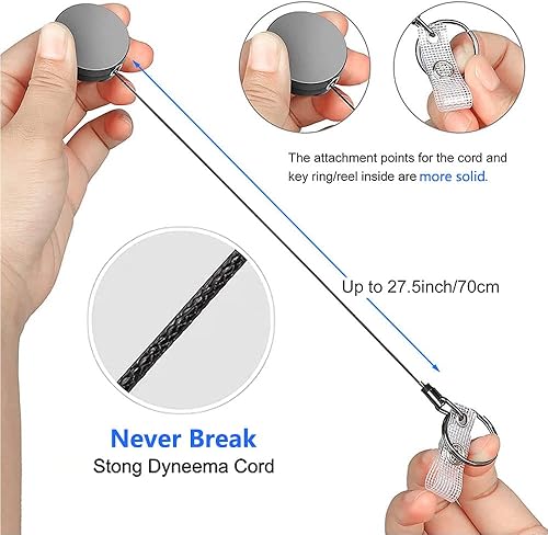 Miniatura 5 de 2 carretes retráctiles resistentes para tarjetas de identificación con clip para cinturón, soporte de tarjeta de identificación de metal, mosquetón