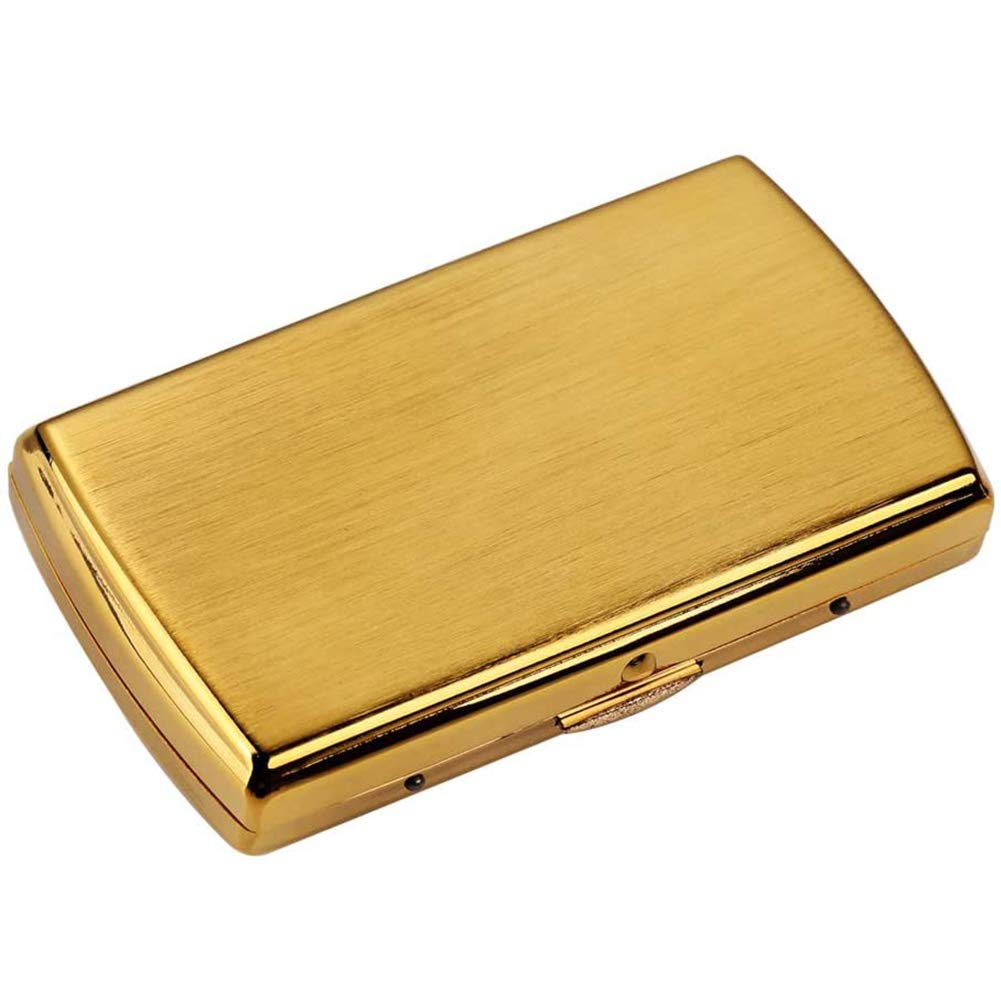 Retro Metal Cigarette Case Box - Double Sided Spring Clip Open Pocket Holder for 12 Cigarettes (Golden)