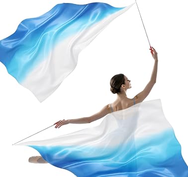 2 PCS 31.5"x78.7" Worship Flags for Dance Streamer with Scalable Rod,Gymnastics Ribbon Twirling Flag, Praise Dance Flags for Church Worship and Liturgical CelebrationsBlue