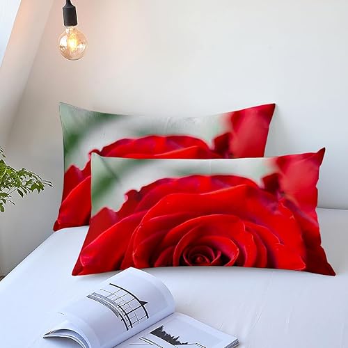 Miniatura 7 de Juego de edredón de rosas, romántico juego de ropa de cama tamaño King, edredón alternativo con estampado 3D rojo, juego de cama de microfibra