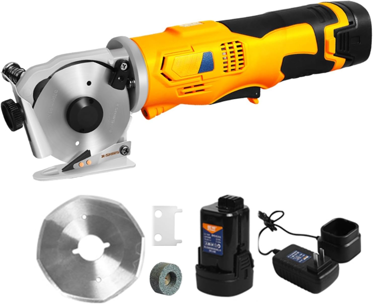 Portable Rotary Cutter for Fabric, Cordless Electric Scissors, Heavy Duty Carpet Cardboard Cutter for Leather Felt Cutting Machine, Built-in Sharpener, 1 Battery