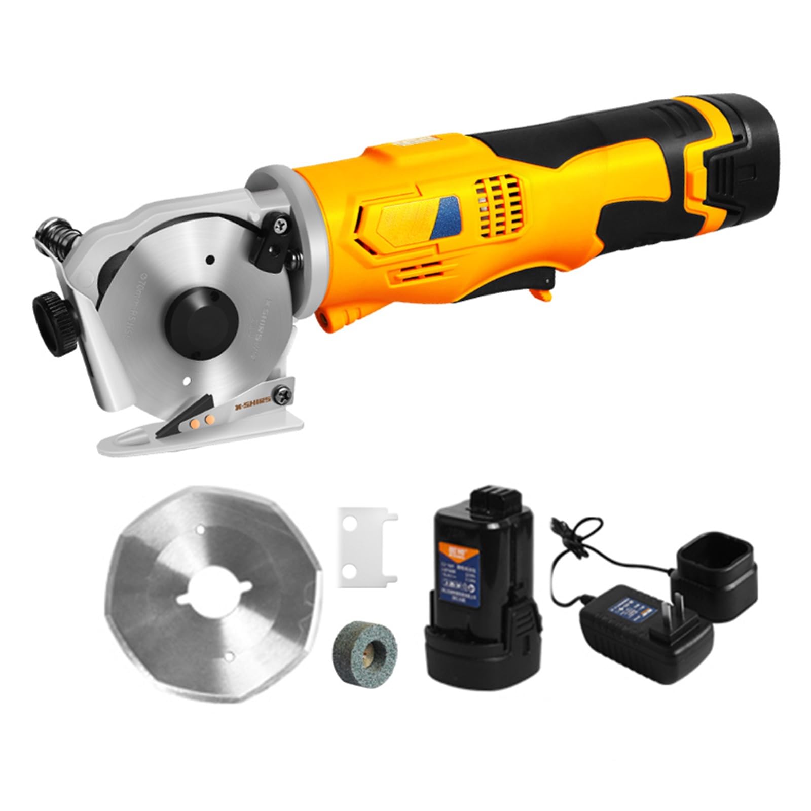 Portable Rotary Cutter for Fabric, Cordless Electric Scissors, Heavy Duty Carpet Cardboard Cutter for Leather Felt Cutting Machine, Built-in Sharpener, 1 Battery