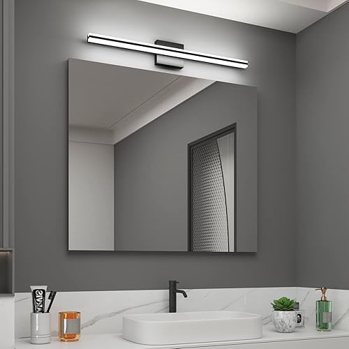 Miniatura 9 de SOLFART Lámparas de tocador de baño negras de 31.9 pulgadas para espejo de baño, barra de luz LED negra mate, 6000 K ND