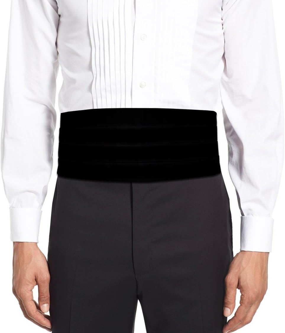 Remo SartoriMade in Italy Men's Velvet Cummerbund Black Tie Belt, Pleated