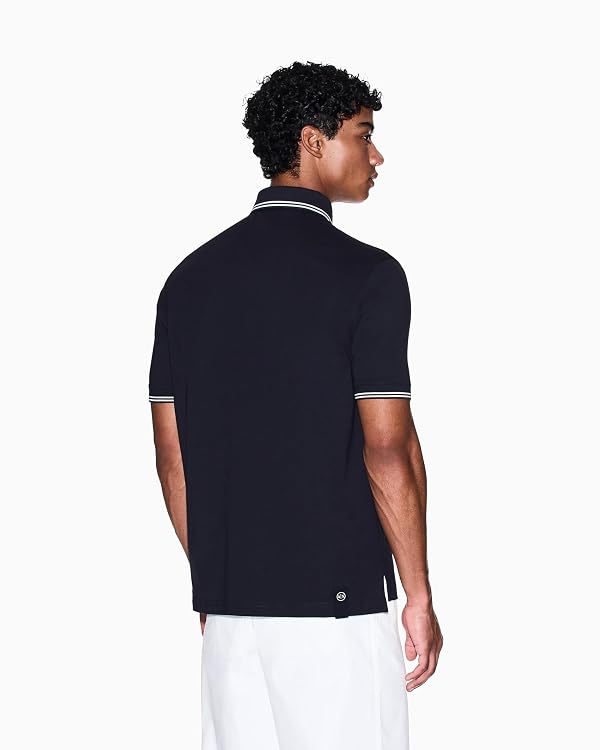 Armani Exchange Men's Small Text Logo Pique Polo, Deep Navy, Small by Armani Exchange - Image 5