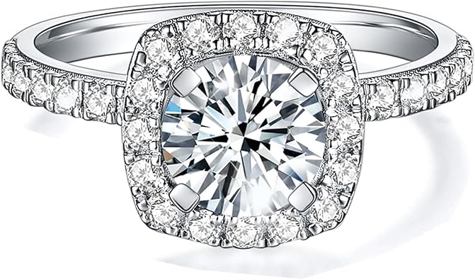 IMOLOVE Solitaire Engagement Rings for Women Halo Ring Promise Rings for her Sterling Silver plated with 18K White Gold Rings for Women 1.64ct D Color VVS1 Clarity Moissanite Size 4-11