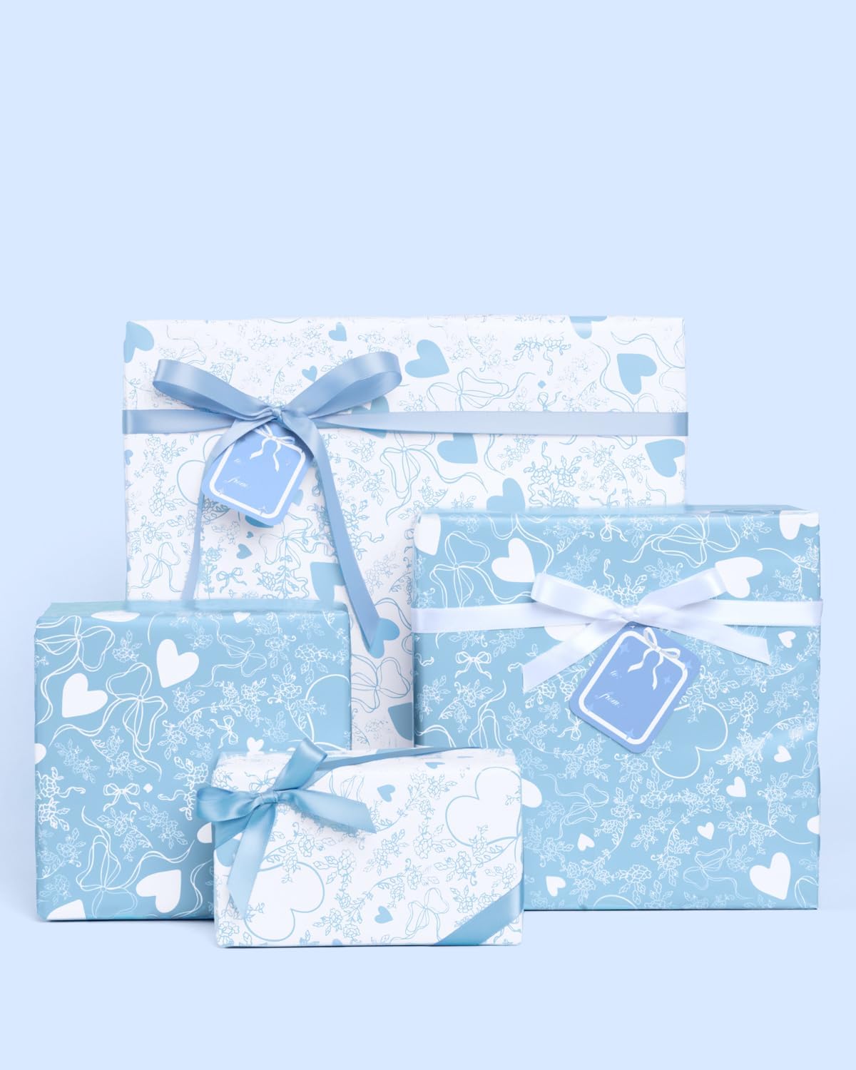 xo, Fetti Something Blue Wrapping Paper + Tag Set - 12 Sheets | Bachelorette Decorations, Birthday Gift Wrap, Coquette Bridal Shower, Decorative Christmas Bag