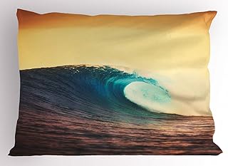 Ambesonne Ocean Pillow Sham Set of 2, Ocean Breaking Wave at Sunset in Warm Colors Sea Seasonal Picture Art, Quality Microfiber Bedding Item for All Seasons, 36