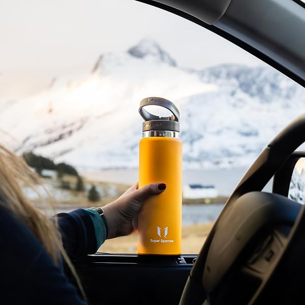 Super Sparrow Water Bottle Insulated - 500ml, 750ml, 1000ml, 1.2L, 1.5L - Wide Mouth Metal Bottle - SwivelSip Flask - BPA Free, Leak Proof - Ergonomic Straw Water Bottles for Gym, Travel, Sports - 5