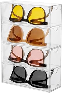 YIQXKOUY 4 Layer Sunglasses Stand Shelf With Lid Clear Acrylic Sunglasses Rack Glasses Holder Eyewear Display Storage Case Tray Jewelry Watches Organizer Box Retail Glass Jewelry Display Showcase