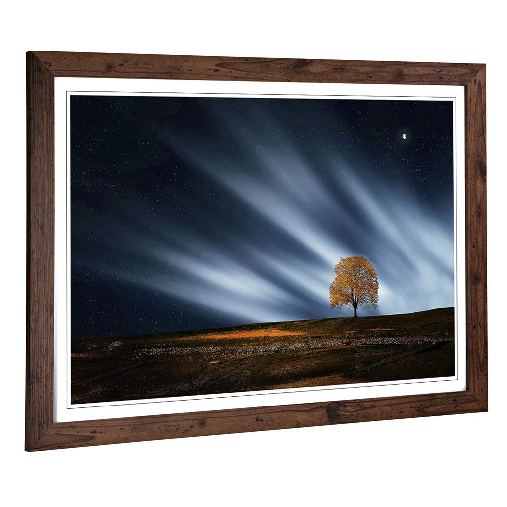 Big Box Art Framed Print of Landscape Dusk Lone Tree (1) Design | Wall Art Picture | Home Decor for Kitchen, Living, Dining Room, Bedroom, Hallway, Office, Walnut, A2 / 24.5x18 Inch / 62x45cm