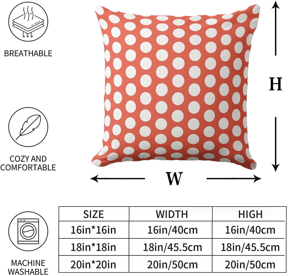 Coral Red White Polka Dot Pillow Covers 20x20 inch Soft Square Decorative Throw Pillow Covers for Sofa Couch Farmhouse Home Decorations