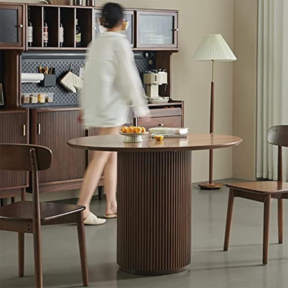 Office Computer Desk Natural Pine Wood Pedestal Dining Table, Fluted Dining Table Round, Fashion Kitchen Table Restaurant Furniture Coffee Table (Rock Board,40" L×40" W×30" H)