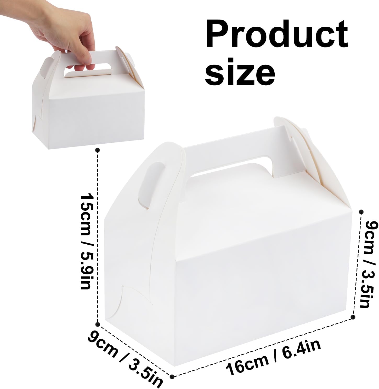 200 PCS Paper Treat Boxes, 6.4 x 3.5 x 3.5 inches White Party Favor Boxes for Birthday, Baby Shower, Wedding, and Christmas,Paper Goodies Boxes with Handles for Treats, Candy