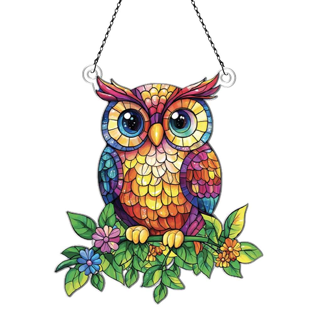 Owl Ornaments Decor for Window Hanging, Owl Lover Gifts for Women Men, Animal Home Wall Room Decorations, Christmas 2D Flat Acrylic Ornamnet