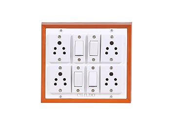 Childo (4+4) Plastic Brown Extension Board Multi Outlet Electrical Switch Board with 4 Anchor Sockets(5A) and 4 Anchor Switches(5A)-3Mtr Long Wire Power Strip (Brown)
