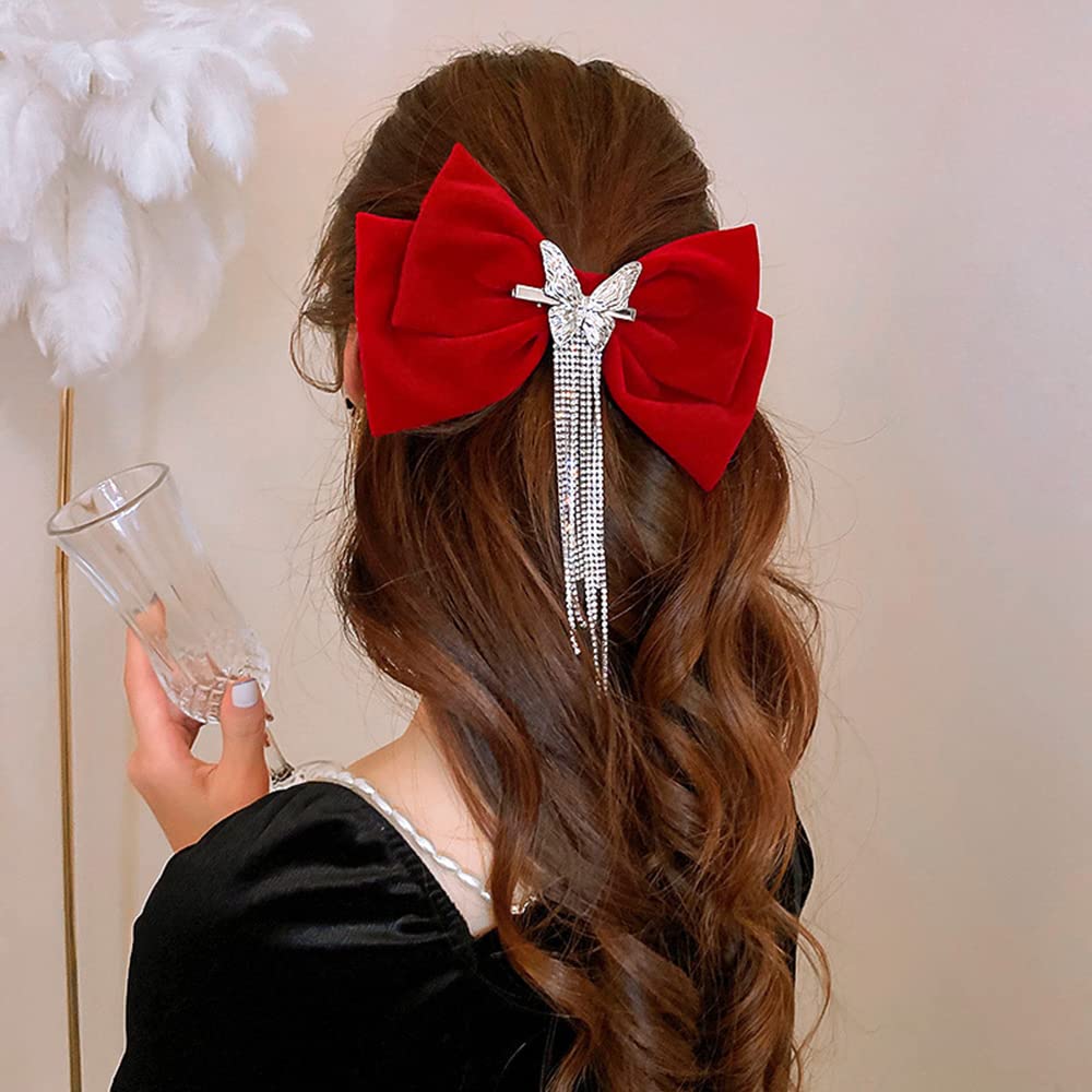 Elegant Silver Bow Hair Clips with Red Accents Set Of 4 Red & Silver Glitter Bow Hair Pins - Set of 4 Sparkling  main image 3