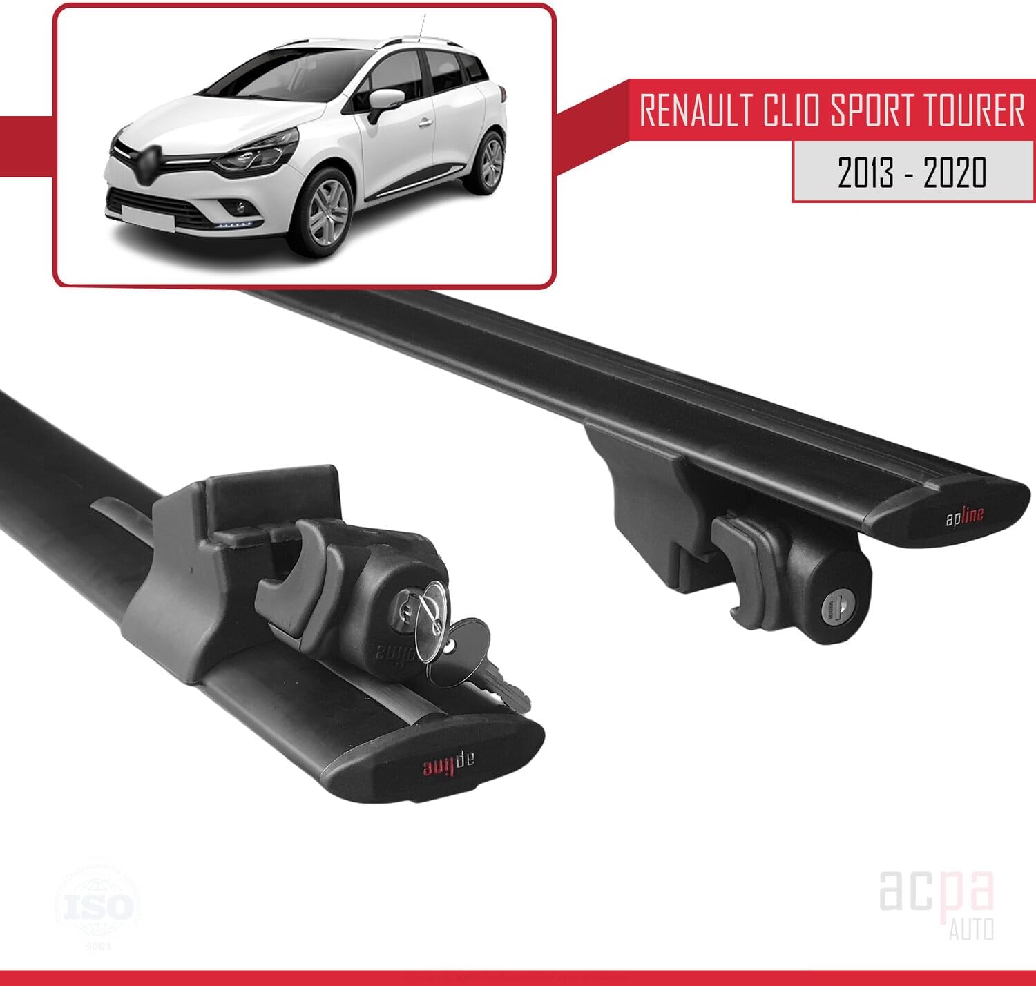 Compatible with Renault Clio 4 Sport Tourer 2013-2020 Roof Rack Hook Pannier Rack Railing Rack with Key Aluminium Black