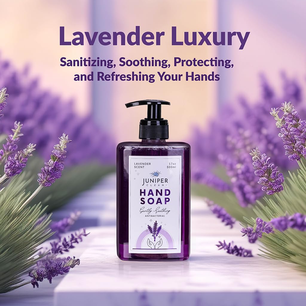 Juniper CLEAN, Antibacterial Hand Soap with Pump, Lavender Scent, Liquid Hand Soap 17 Fl Oz (Pack of 6)