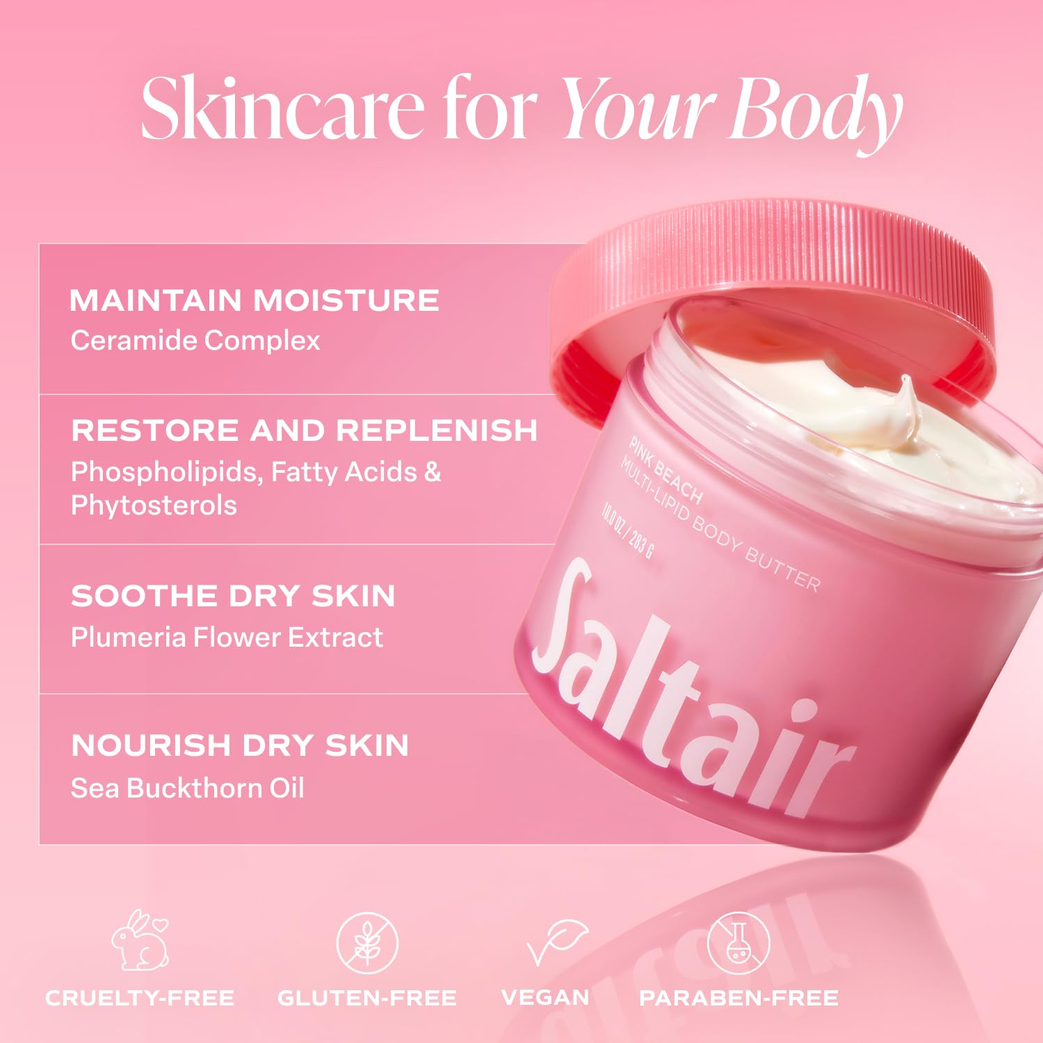 Saltair Body Oil and Multi-Lipid Body Butter Set – Deep Moisture, Hydrating After-Shower Skincare Duo – Pink Beach Scent