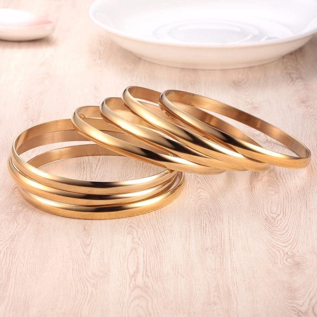 Castillna 14K Gold Plated Gold Bangle Bracelets for Women Christmas Birthday Gifts, Set of 7 Pieces - Image 2