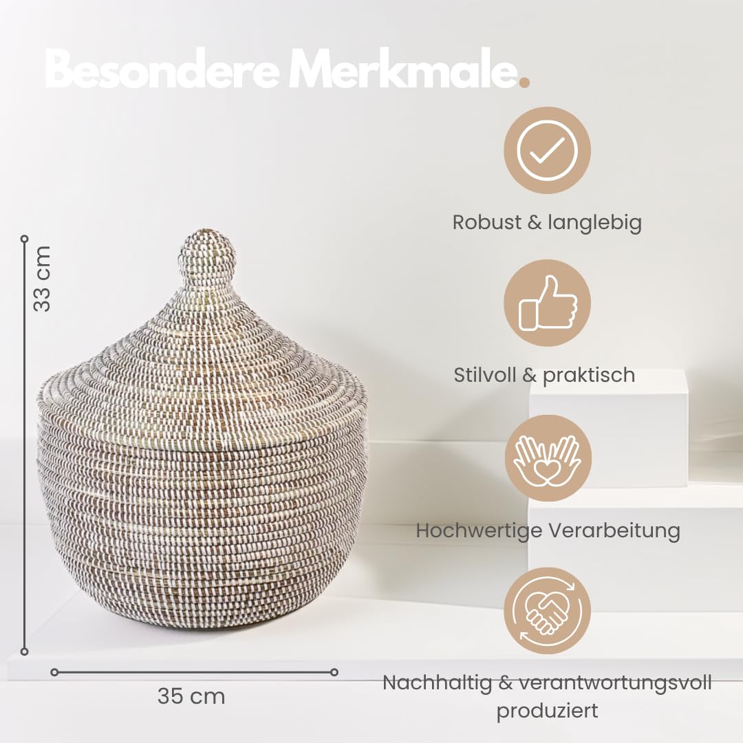 Afrikanischer Korb mit Deckel | Geflochtener Korb GAPARU | Handgefertigt aus Savannengras | Nachhaltig & Verantwortungsvoll produziert | Aufbewahrungskorb | Vielseitig einsetzbar
