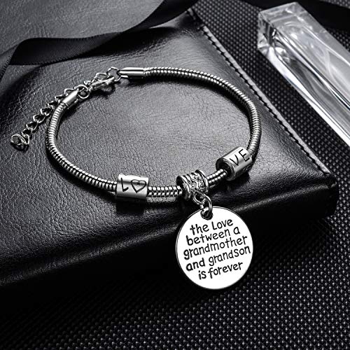 YEEQIN Grandmother Gift Bracelet From Grandson Grandmother Bracelet Grandma Gift Christmas Grandmother and Grandson Love Forever Charm Bracelet3