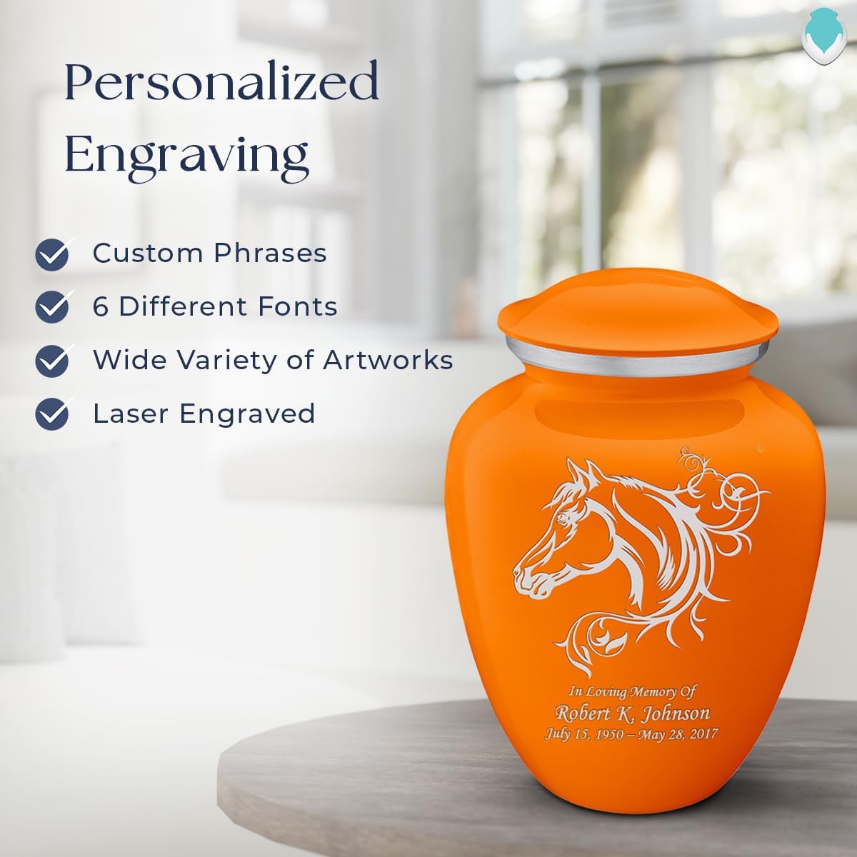 Geturns Embrace Adult Personalized Horse Cremation Urns for Human Ashes I Large Burnt Orange Funeral Urn for Men and Women I 200 lbs