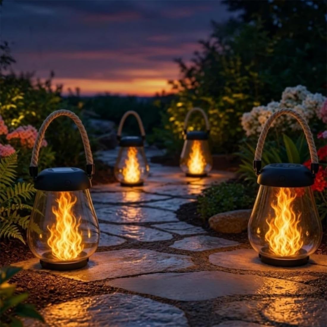 Lebensechte Solar-Laterne mit Flammeneffekt, Solar Flammenlaterne für AußEn | Halloween Hängende Solarlampen für Außen, IP65 Solarlaterne für Außen Hängend, Ganze Nacht Licht(Transparent,2PC)