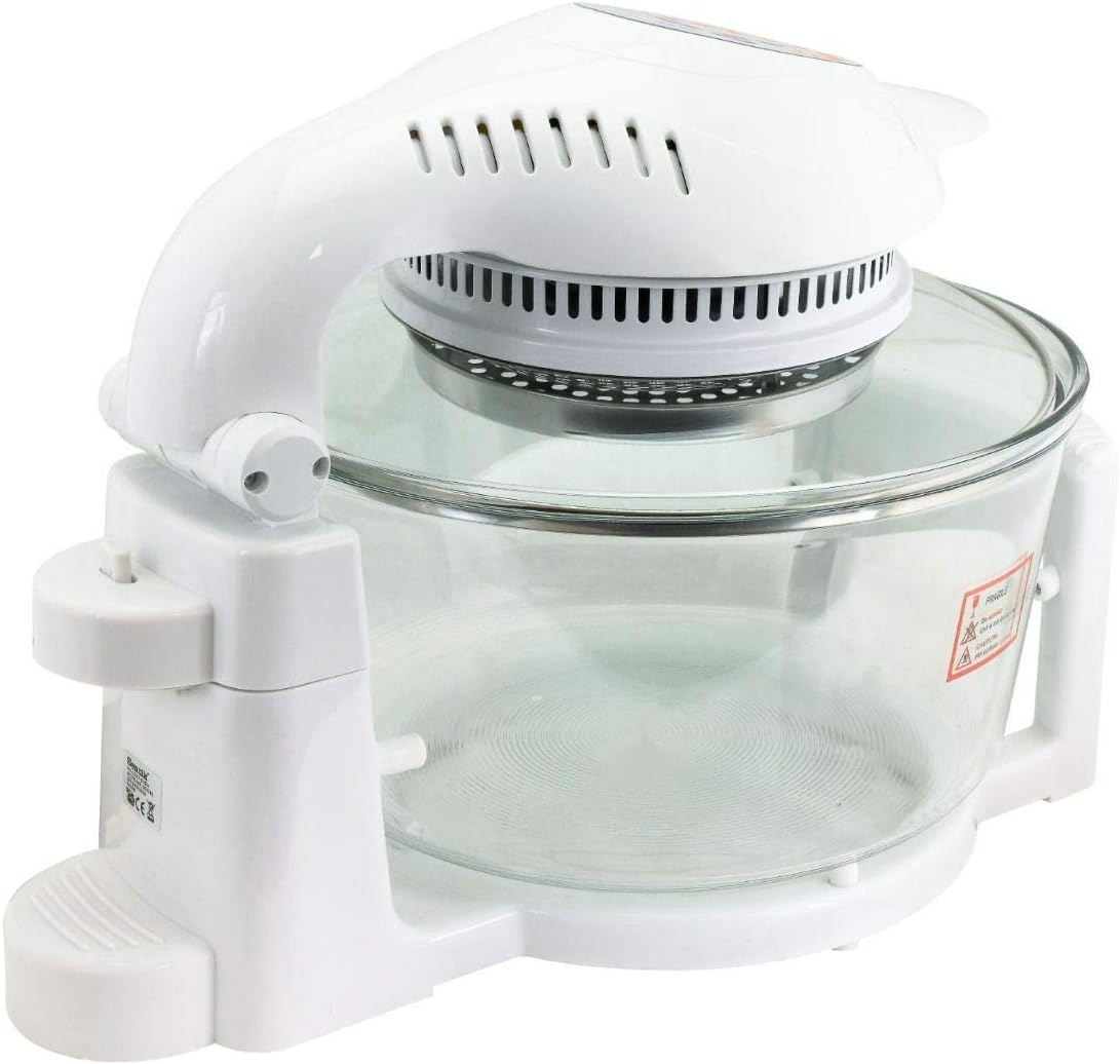 Halogen Oven 12 Litre with Hinged Lid & Accessories | Self-Cleaning Digital Oven with 2 Hour Timer & Adjustable Temperature Dial | 1400W (White)